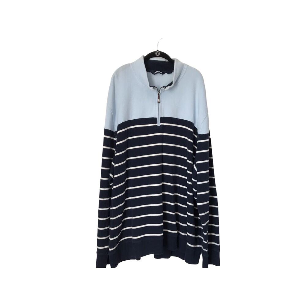 Lands End Sweater Mens Size 4XL Bedford Rib 1/4 Zip Blue Stripe 100%‎ Cotton